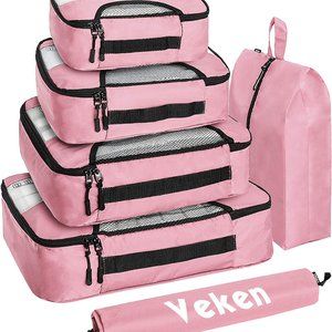 New  6 Set Packing Cubes, Travel Luggage Organizers with Laundry Bag & Shoe Bag